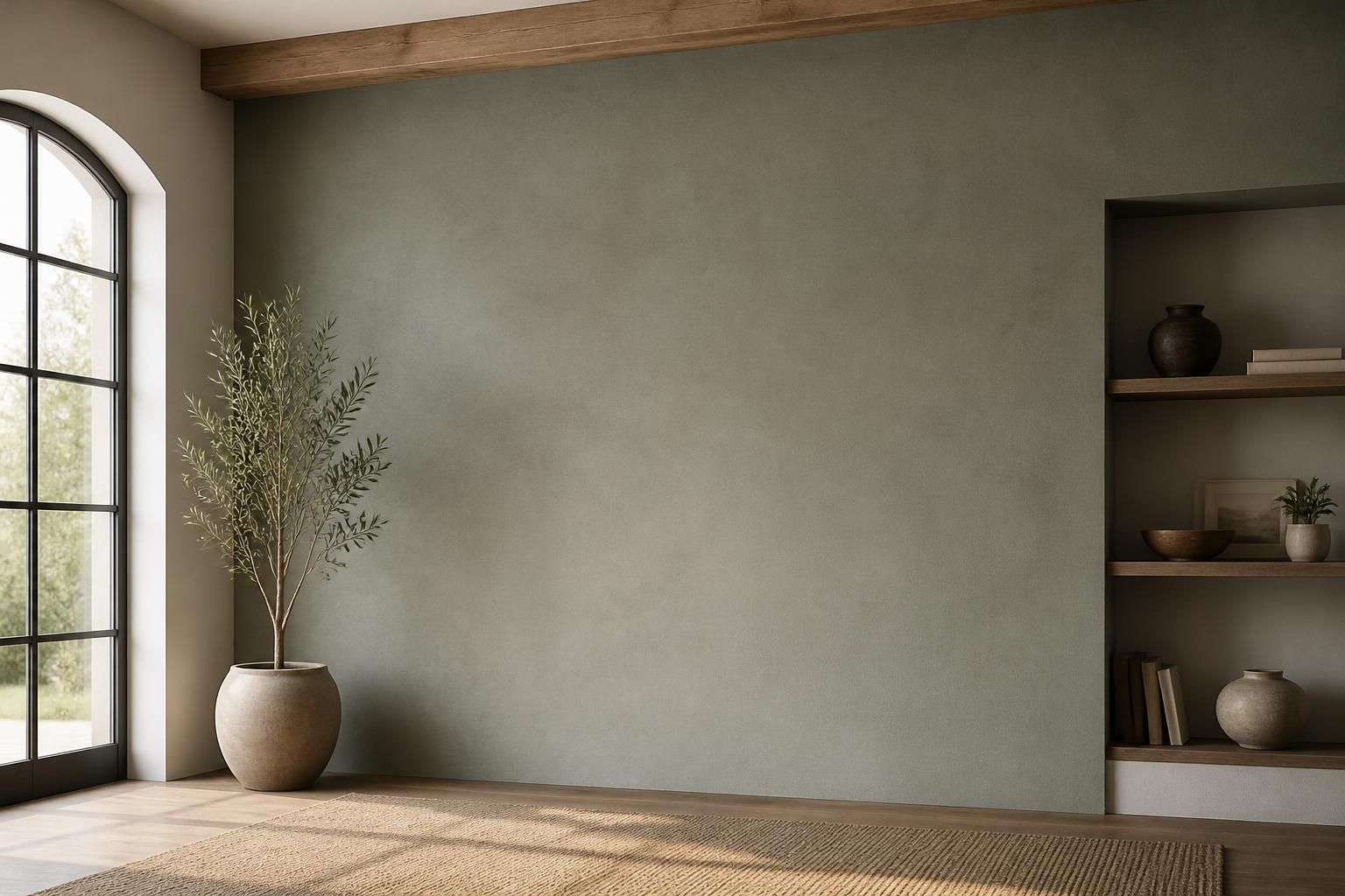 Bright finished accent wall with open space for text overlay.