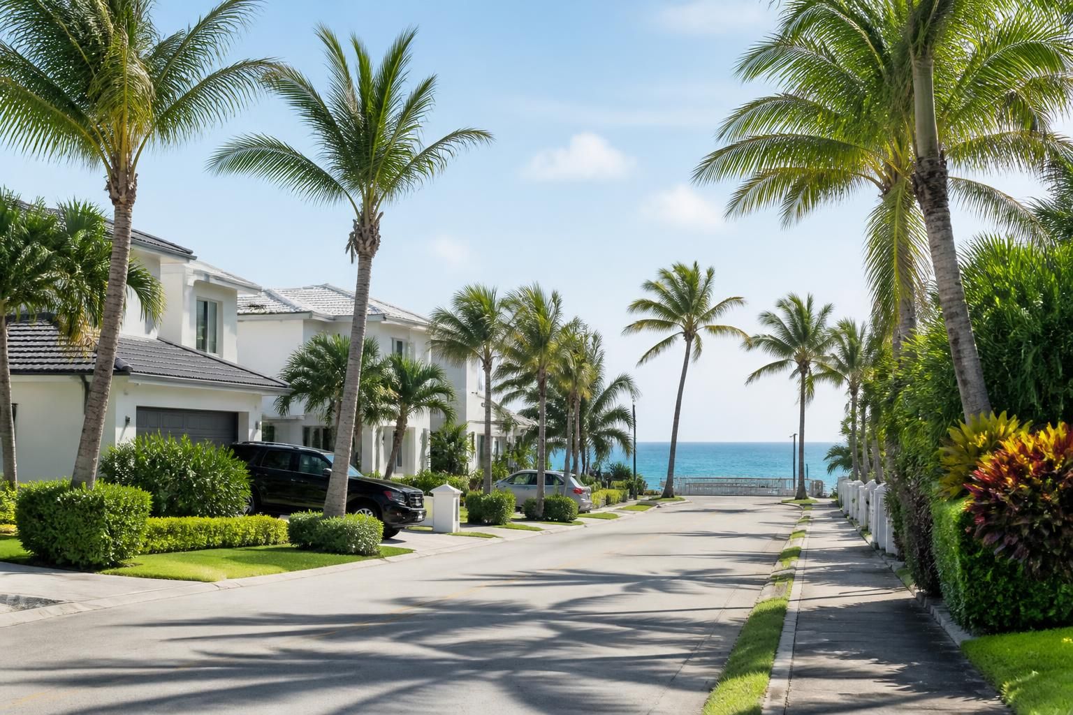 Relaxed coastal neighborhood with palm trees and bright seaside light.