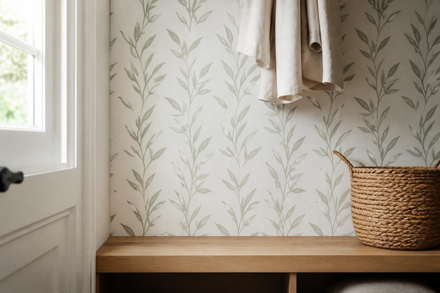 Modern peel-and-stick wallpaper installed with clean edges.